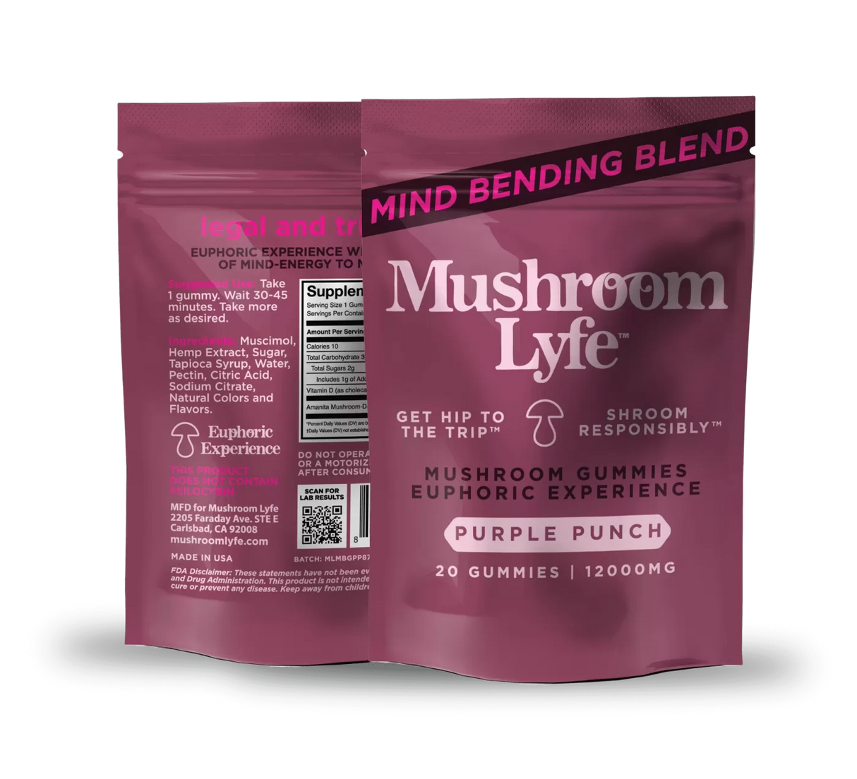 Smilyn Wellness Mushroom Lyfe Euphoric Purple Punch Mushroom Gummies